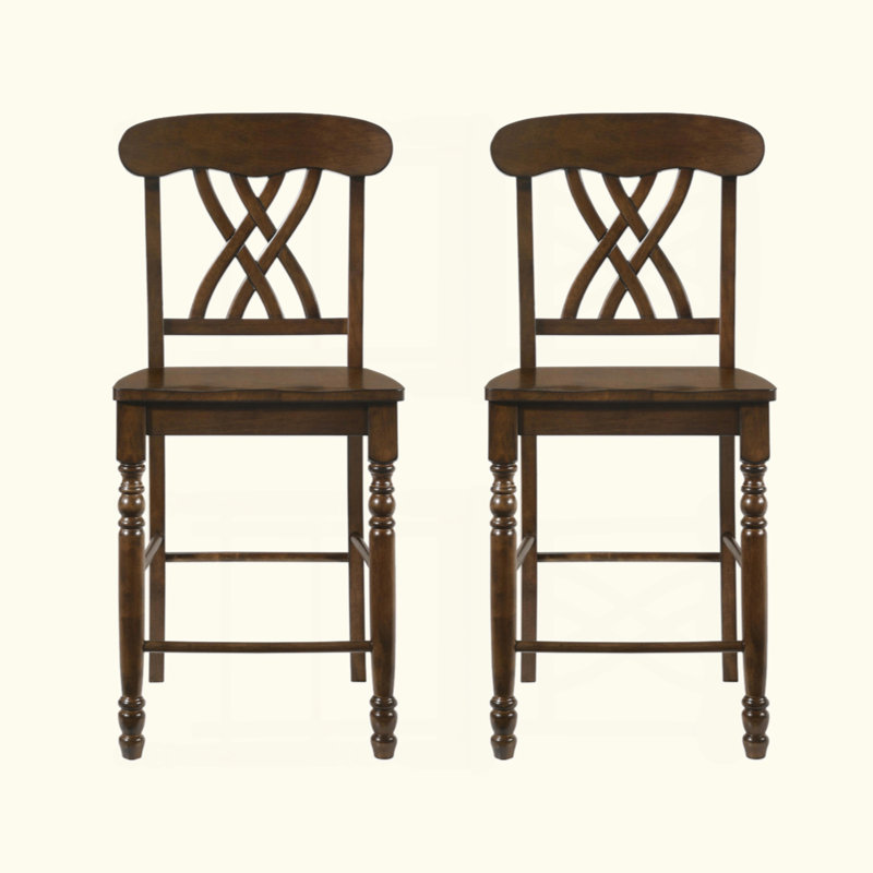 Ensemble de 2 chaises à hauteur de comptoir avec dossier en croix, noyer