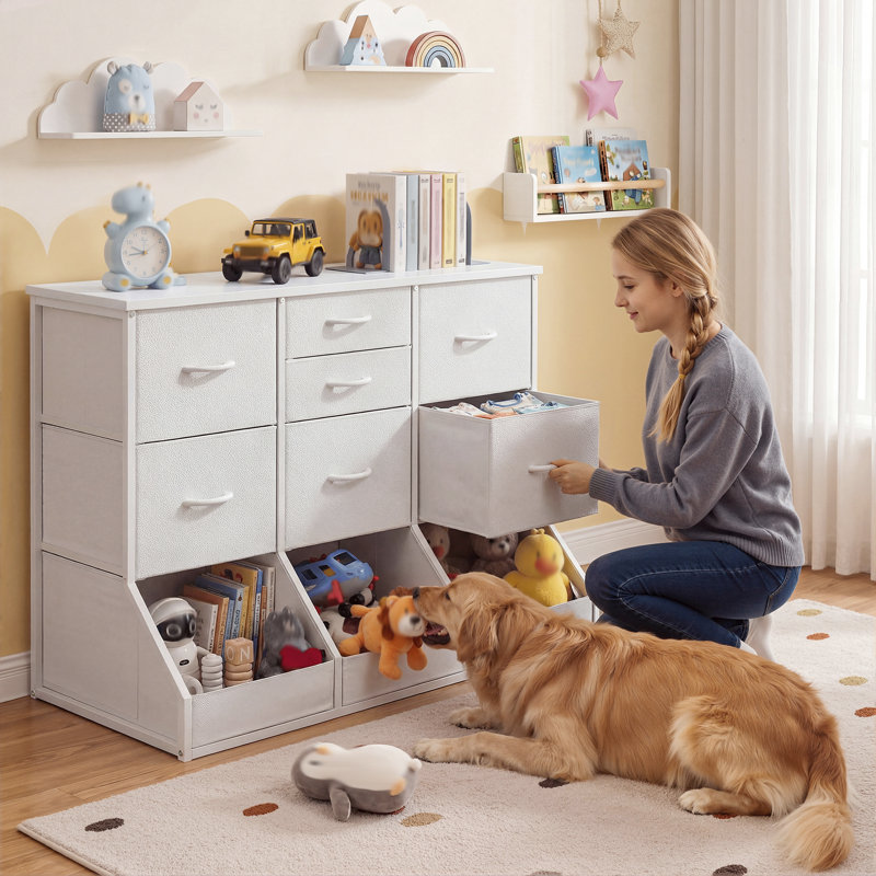 Commode à 7 tiroirs avec compartiments de rangement ouverts - Organisateur multifonctionnel pour la chambre à coucher et le vestibule