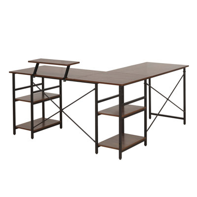 Bureau en L avec tablettes de rangement