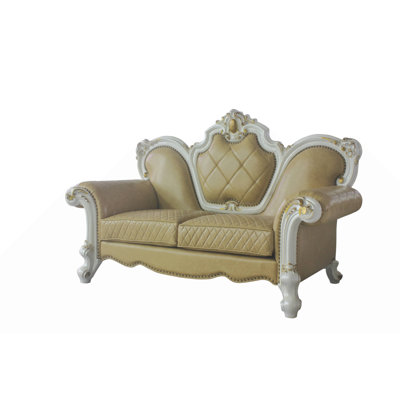 ACME Picardy Loveseat W/3 Pillows, Antique Pearl & Butterscotch PU 58211