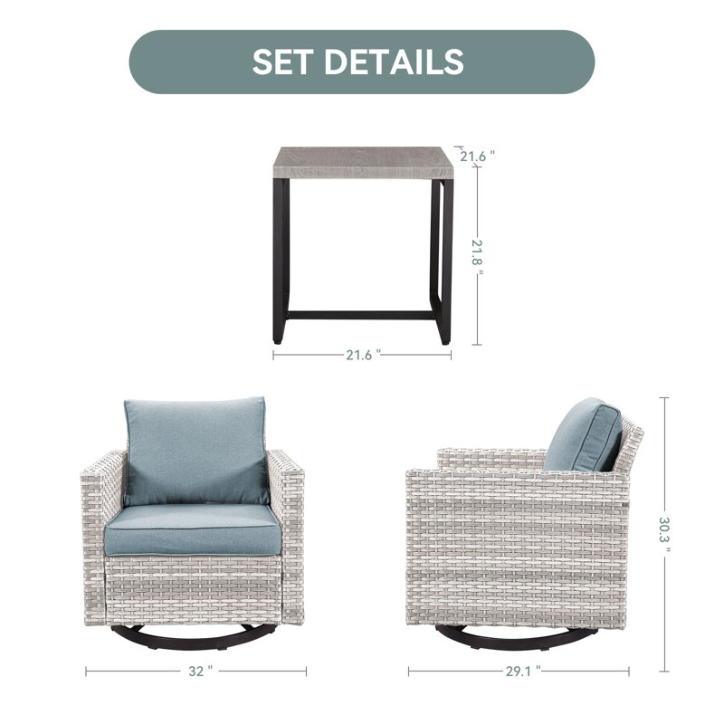 Nazime 2 Person Seating Group with Cushion, Light Blue, Light Gray