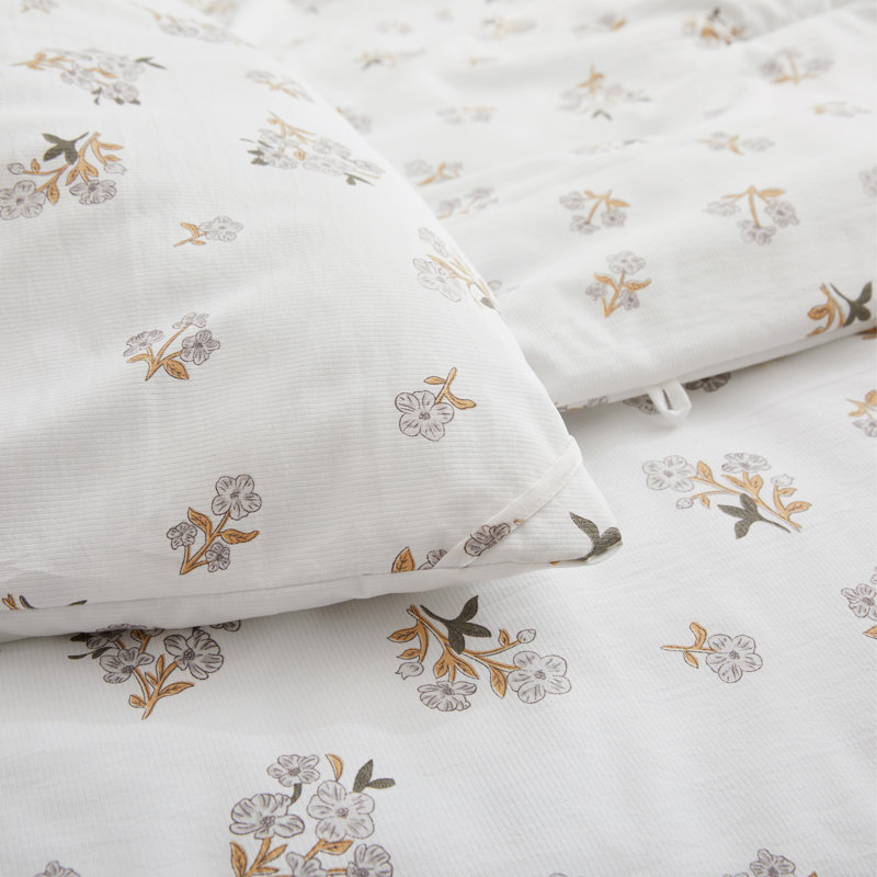 Ensemble d'édredon en duvet synthétique toutes saisons, Édredon très grand + 2 taies décoratives très , Floral blanc