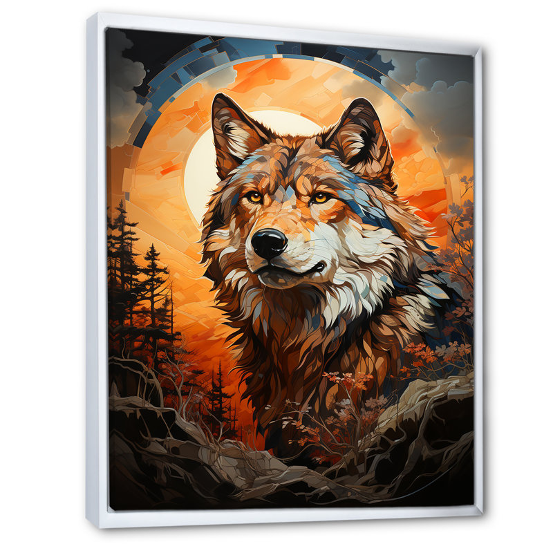 Loup amérindien brun avitto, H 20 po x l 12 po x P 1 po, Cadre flottant blanc
