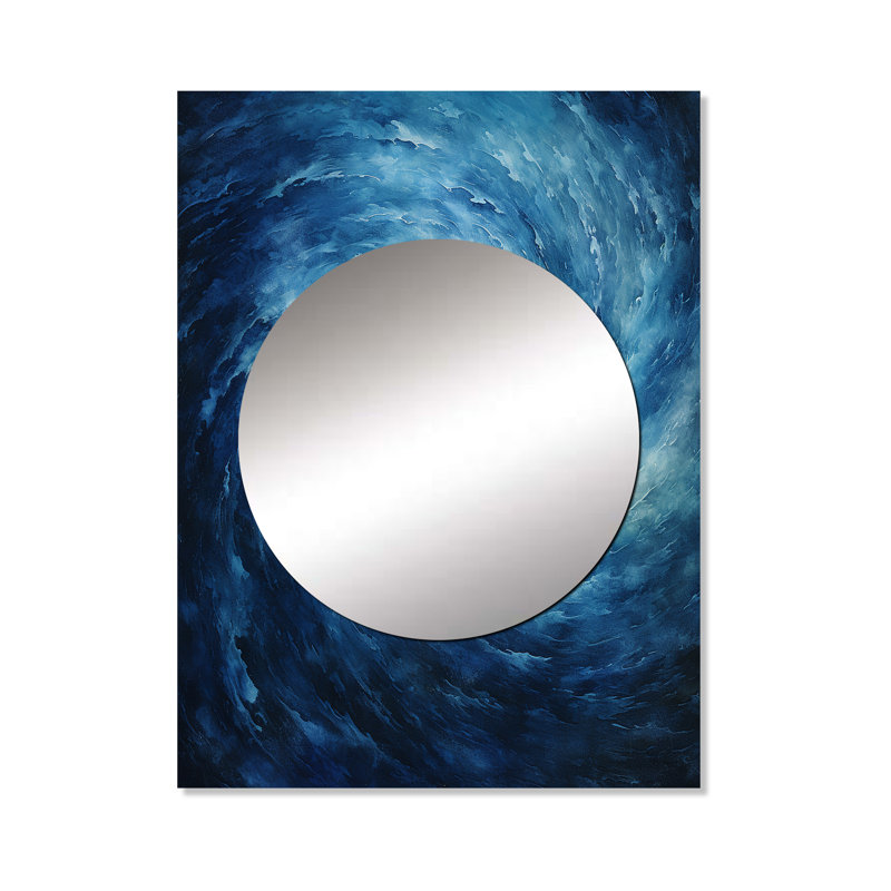 Airial Blue Swirl Wave Spiral VII - miroir spirales abstraites, miroir mural décoratif moderne, art imprimé en métal