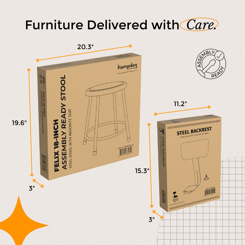 Felix  Steel Stool with Backrest,  Assembly Ready, Brown/Gray, Gray, Short Stool (18" Seat Height)