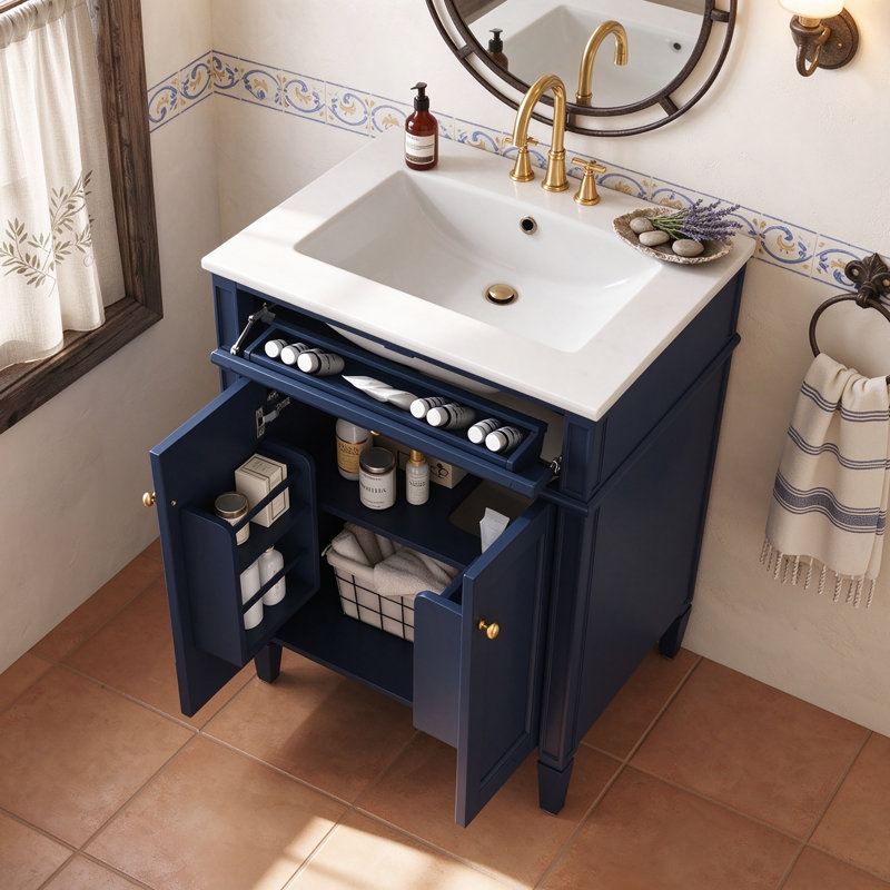 Ensemble de meuble-lavabo autoportant 24 po avec comptoir en céramique 24 po, Blue