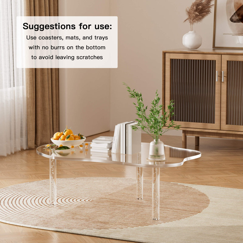 Jesamine 39'' Acrylic Cloud Shape Coffee Table, With 3 Bubble Legs, For Home Decor