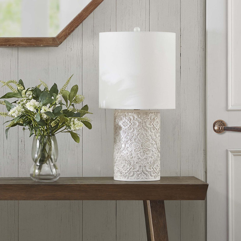 Lampe de table en résine embossée à motif floral