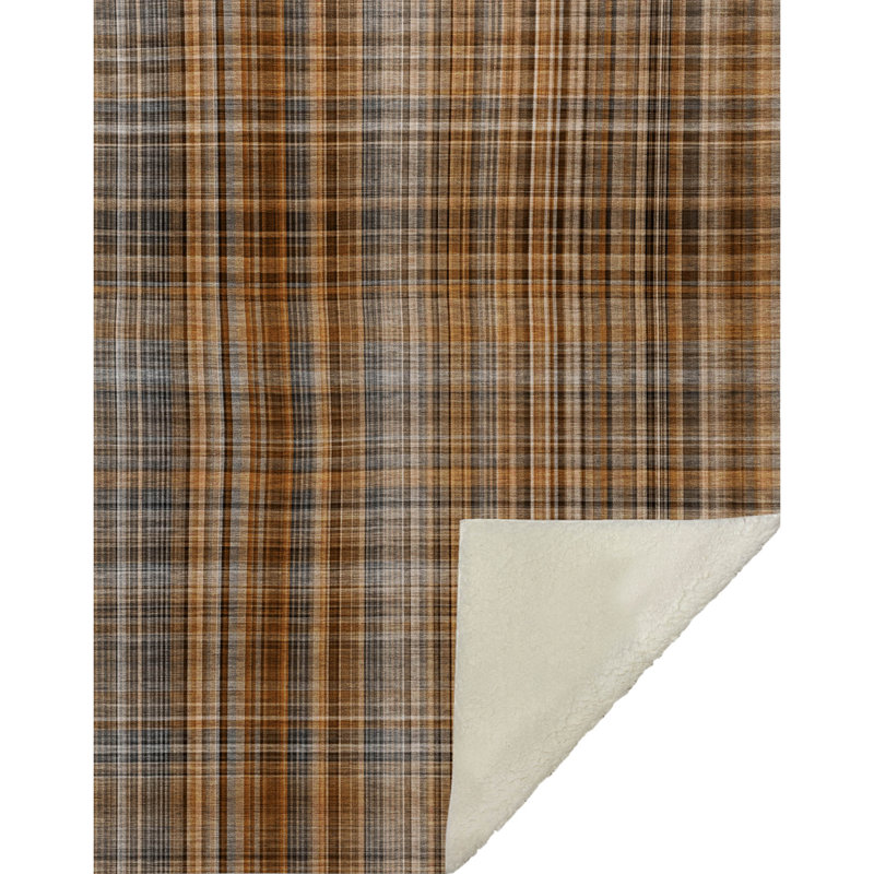 Addison Machine Washable Sherpa Plaid Throw Blanket, Terracotta