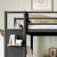 Lit mezzanine simple en métal avec garde-robe, tablettes de rangement et panneau perforé pour un espace de vie efficace
