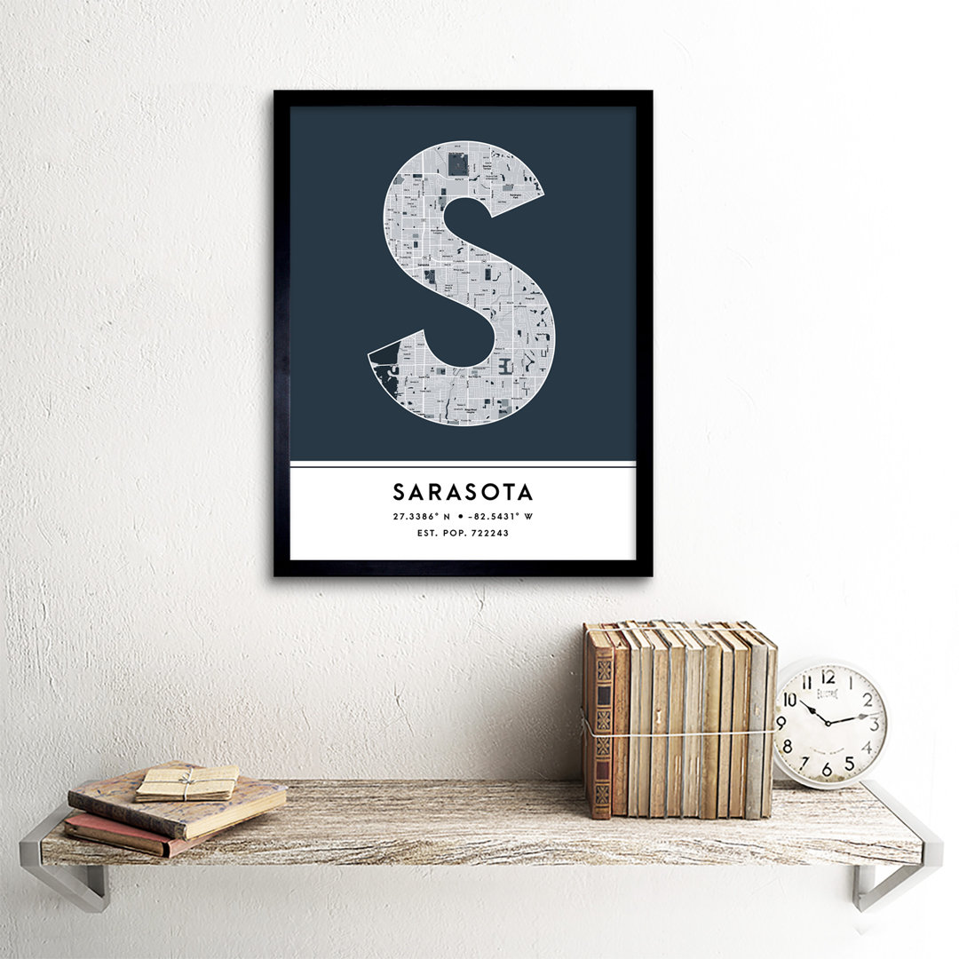 Sarasota City Map Sarasota Navy by Wee Blue Coo - Single Picture Frame Typography