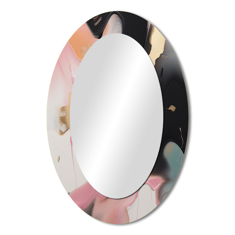 Rose et bleu, beauté transcendante en marbre Art V - décor de miroir mural ovale rose, 36 po x 24 po