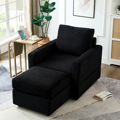 Chaise longue de salon en velours côtelé noir, confortable et pratique, réglable, rembourrée de mousse, structure en bois massif avec fauteuil en velours côtelé pour canapé modulaire, lavable et amovible