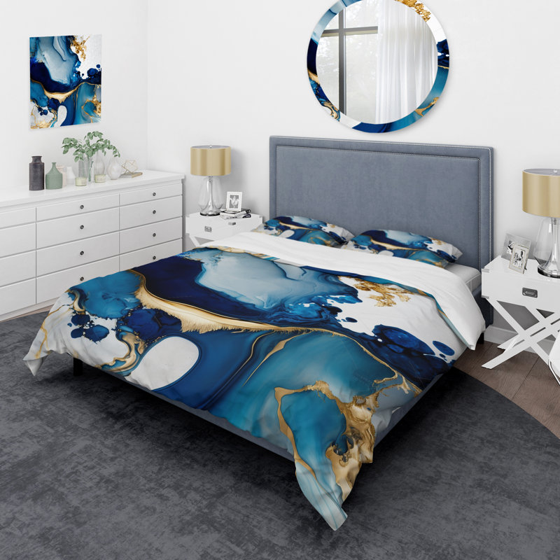 Abstrait marbre Geode Blue I - ensemble de housse de couette moderne - microfibre de polyester