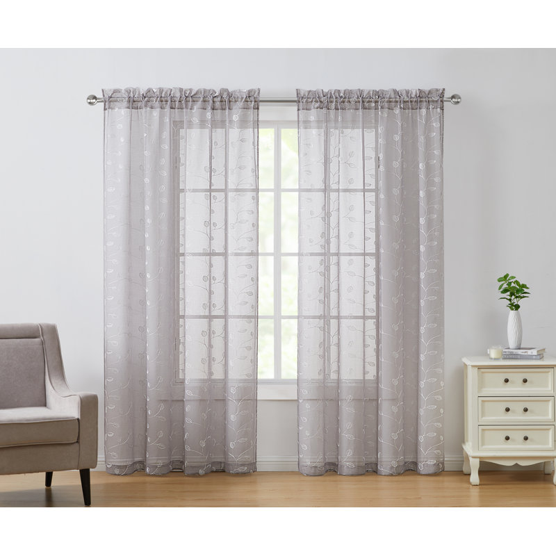 Ensemble de rideaux transparents 2 pièces Eva, Gris, L 54 po x L 96 po