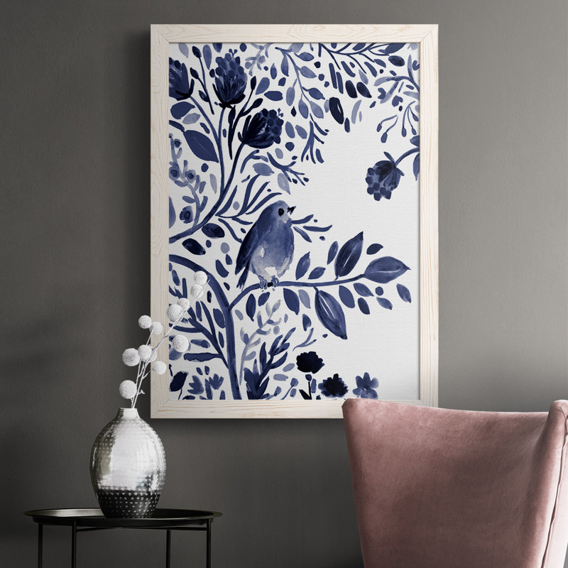 Ahava Indigo Song I, reproduction d'art sur toile, Cadre blanc, H 37,5 po x l 27,5 po x P 1 po