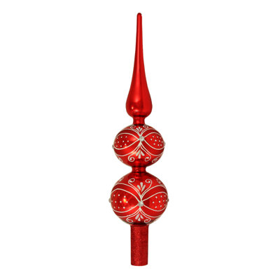 13" Chic Shiny Red Hot Glittered Finial Christmas Tree Topper