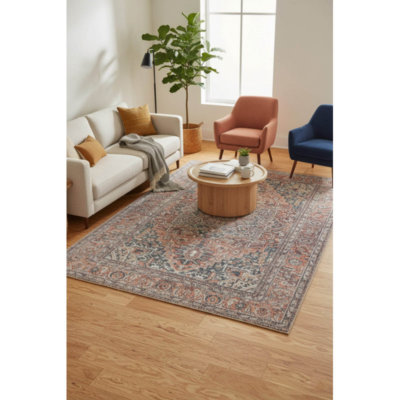 Tapis brun tissé à motif rétro, Rectangle 3 pi 10 po x 5 pi 3 po