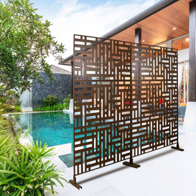 76" H48" W Metal Privacy Screen In Brown. For Patio, Deck, Balcony Privacy. Outdoor And Indoor Use. Rust-. Versatile Positioning Alternatives. Simple Installation Placement. Install