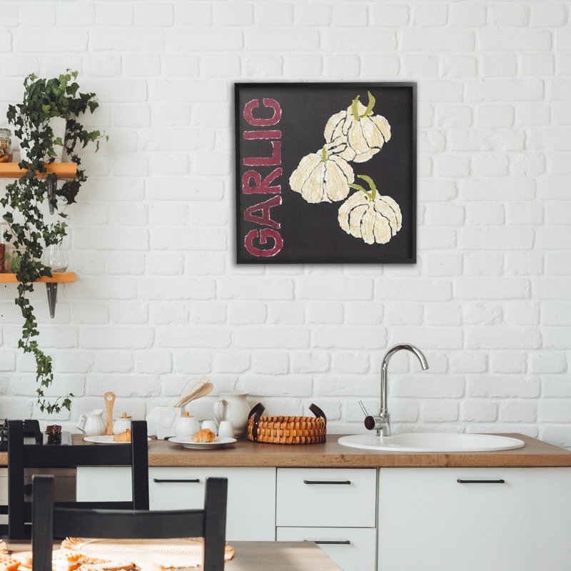 Estampe numérique de jardin à l'ail, design par Nancy Overton, H 17 po x l 17 po, Giclée encadrée noir minuit