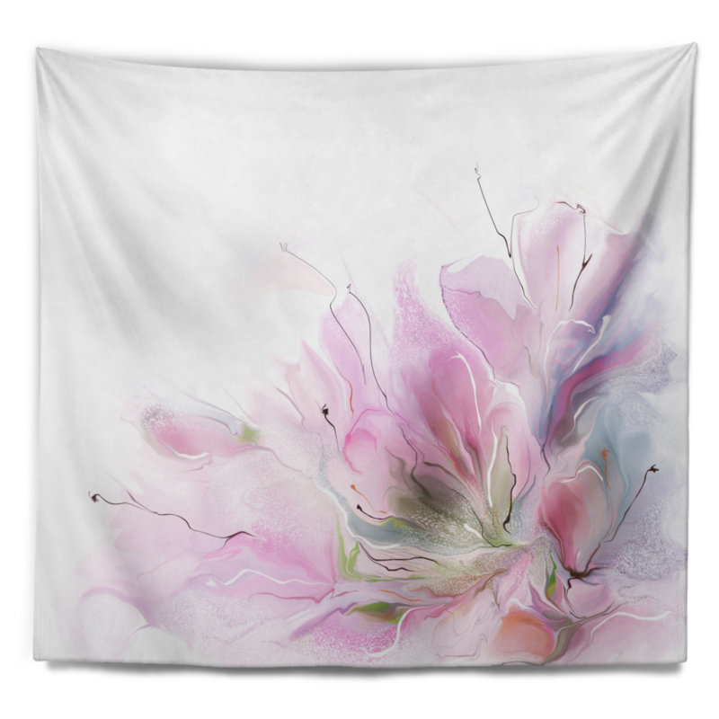 Tapisserie florale belle fleurs roses abstraites, H 50 po x l 60 po