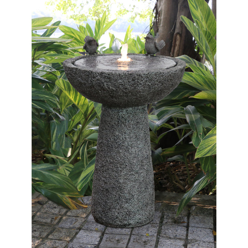27" H Natural Finish Bird Bath Fountain Outdoor with Warm White LED