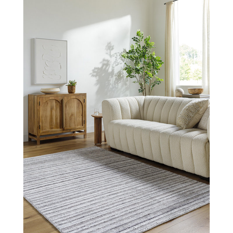 Rectangle Trona Striped Hand Loomed Viscose Area Rug in Gray, Rectangle 10' x 14'