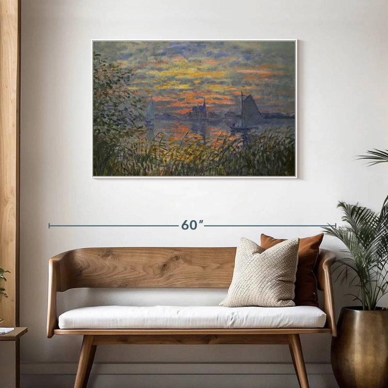 Vue marine avec coucher de soleil, Cadre flottant blanc, 43 po x 29 po