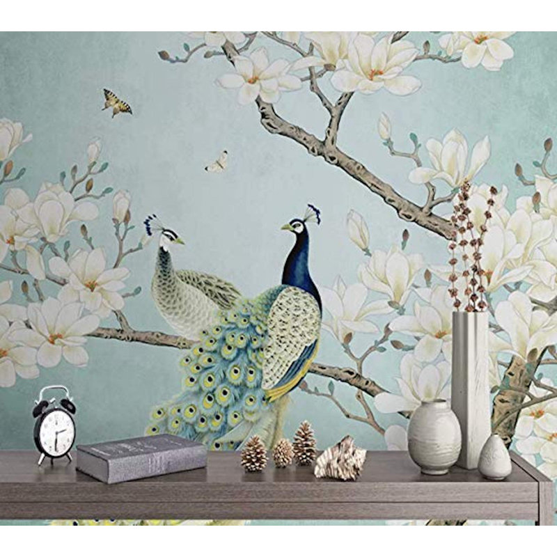 Murale kayren paon chinois magnolia, L 114 po x l 204 po