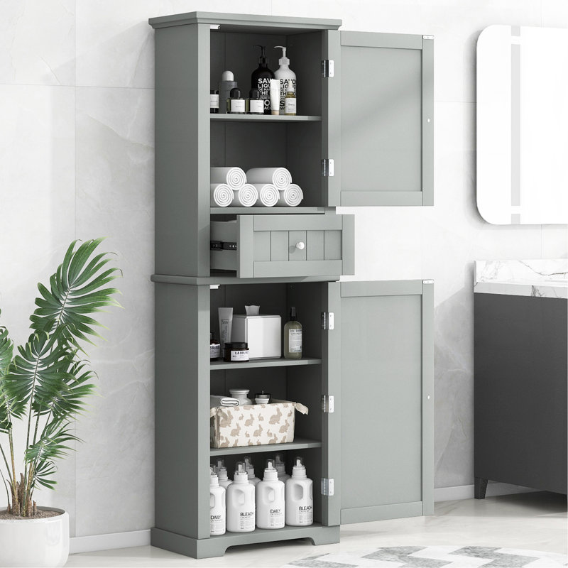Tall Bathroom Storage Cabinet, Freestanding Storage Cabinet With Drawer And Adjustable Shelf, MDF Board With Painted Finish, Grey