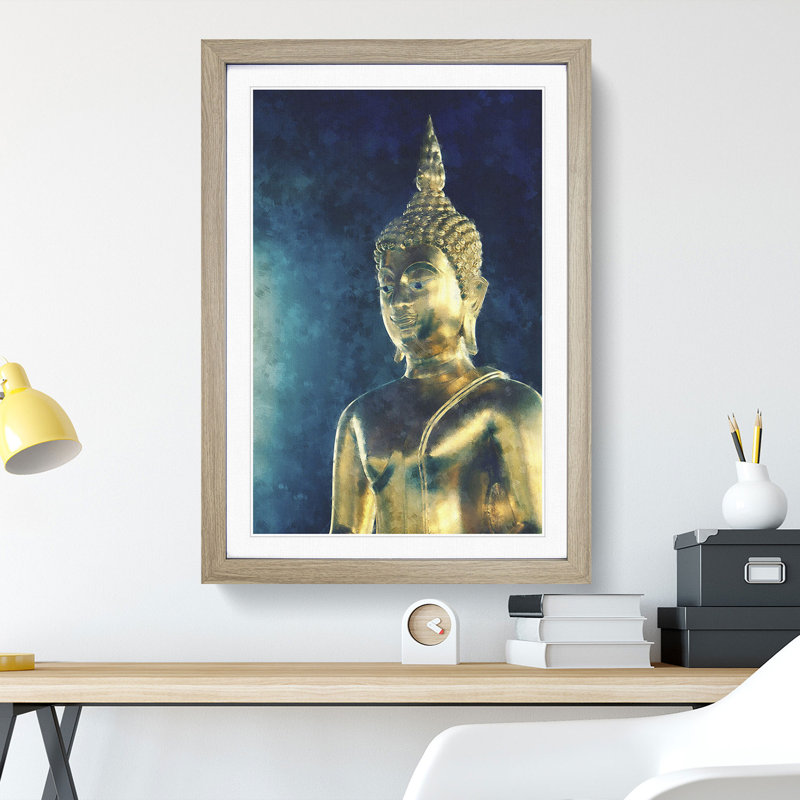 Buddha Statue Vol.6 - Picture Frame Painting, 48cm H x 36cm W x 2cm D, Oak