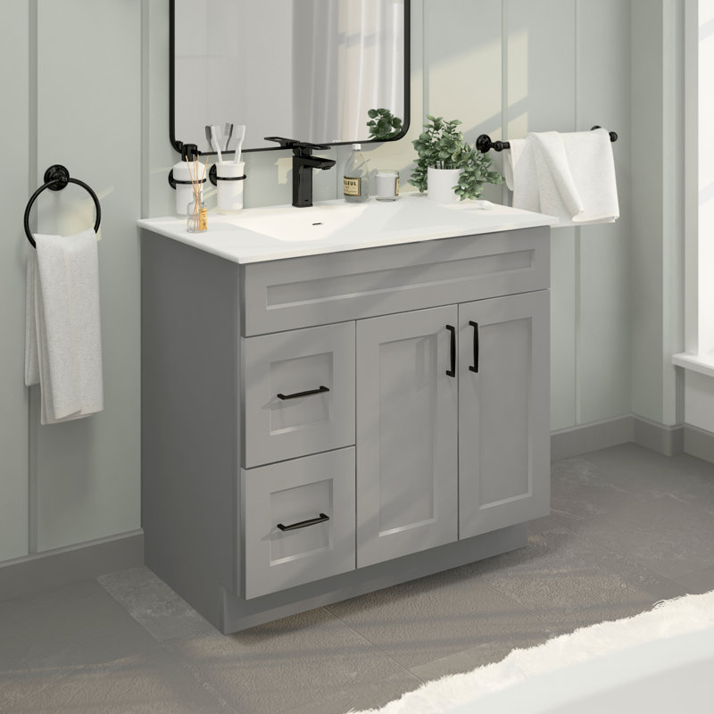 Base de meuble-lavabo 36 po avec commode à tiroirs gris clair