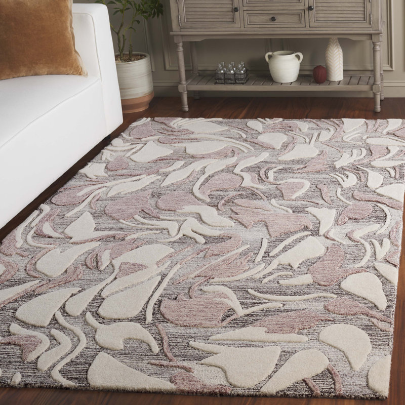 Glendell 740 Hand Tufted Wool/Cotton Abstract Indoor Use Only Rug in Pink/Ivory, Rectangle 5' x 8'