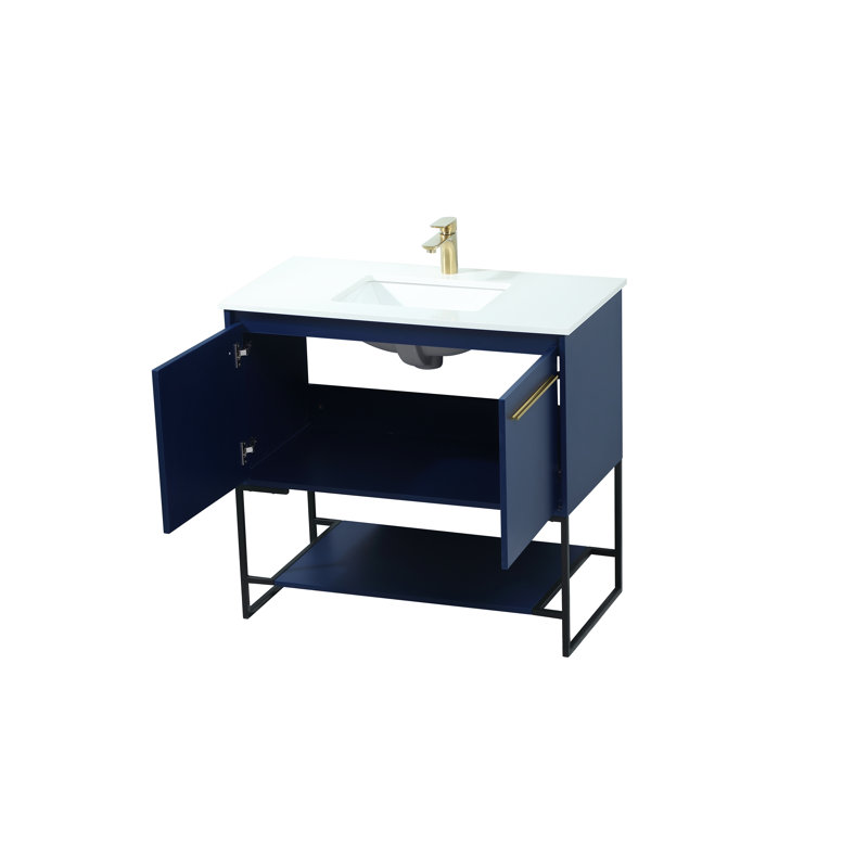 Rozell 36'' Single Bathroom Vanity with Engineered Marble Top, Blue