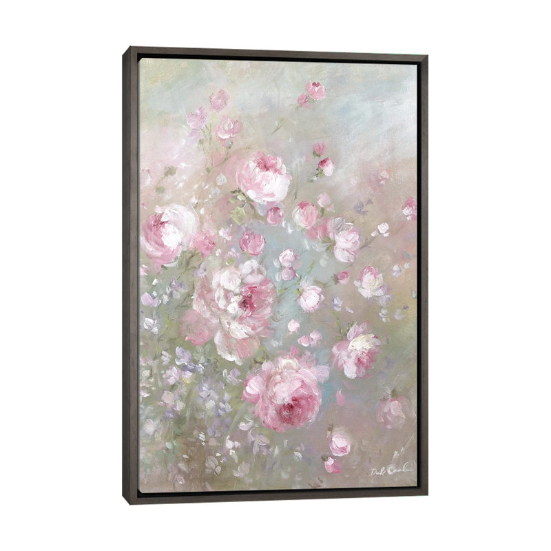 Roses estivales par Debi coules-reproduction d’art, H 40 po x l 26 po x P 1,5 po, Toile encadrée de bois rustique foncé