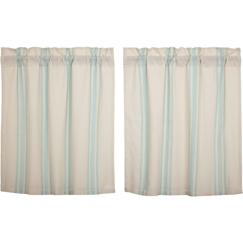 Juana Cotton Striped Tailored Cafe Curtain, Blue-Gray, 72" W x 36" L