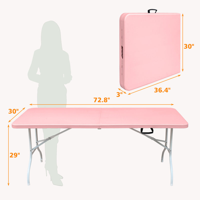 Pink Portable Party Folding Table - High Strength, Waterproof, Stable, Easy To Store 6Ft Outdoor Camping Portable, Strong, Stable Structure