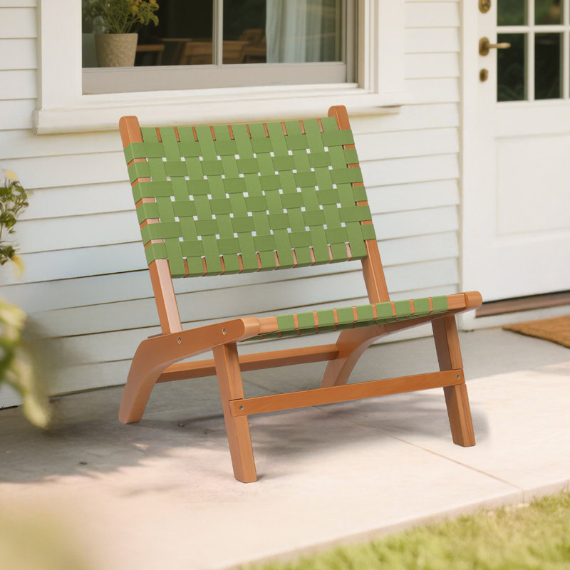 Chaise d'appoint de patio en bois massif avec dossier et siège tissés à la main