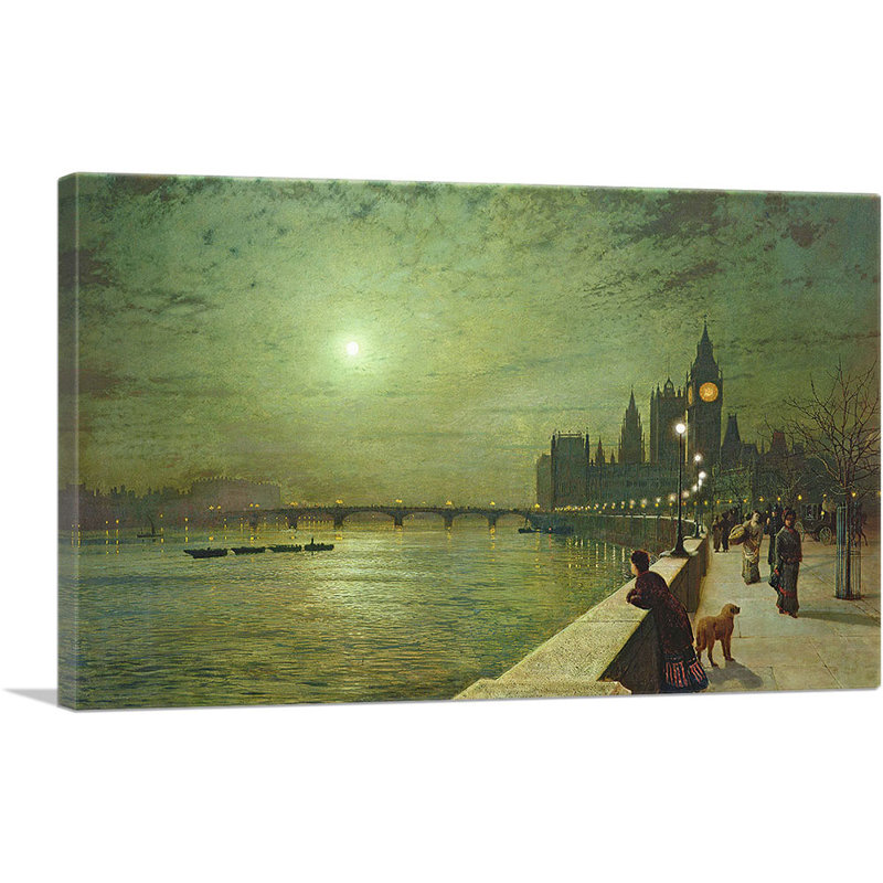 Reflections on the Thames Westminster 1880 - reproduction d'art, H 12 po x l 18 po x P 0,75 po