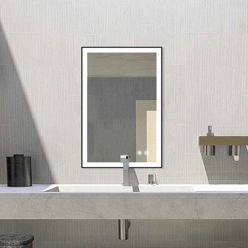 Miroir rectangulaire à DEL, miroir de coiffeuse avec antibuée, capteurs tactiles, 30 po x 20 po, Noir mat