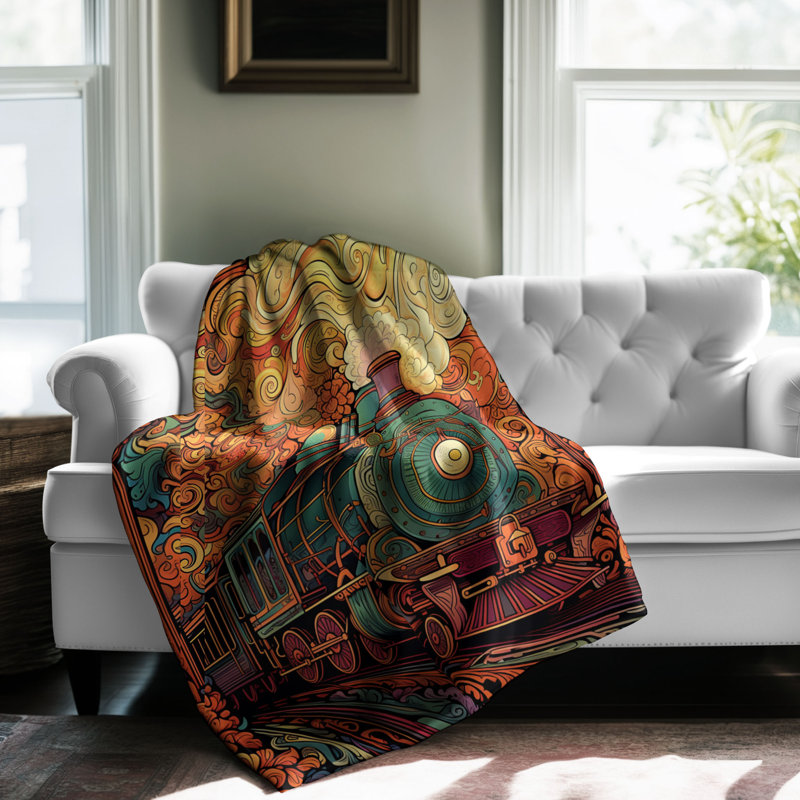 Rainbow Express - couverture en sherpa de qualité supérieure - reproduction d'art luxueuse, Grand lit