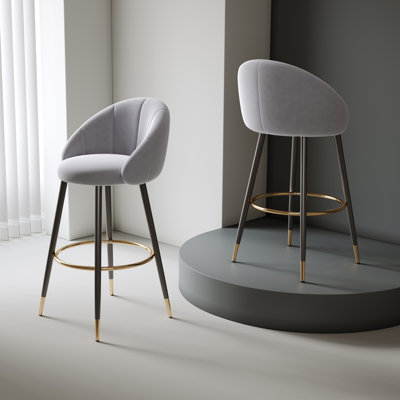 Lyric 30” Seat Height Velvet Upholstered Bar Stools With Curved Back