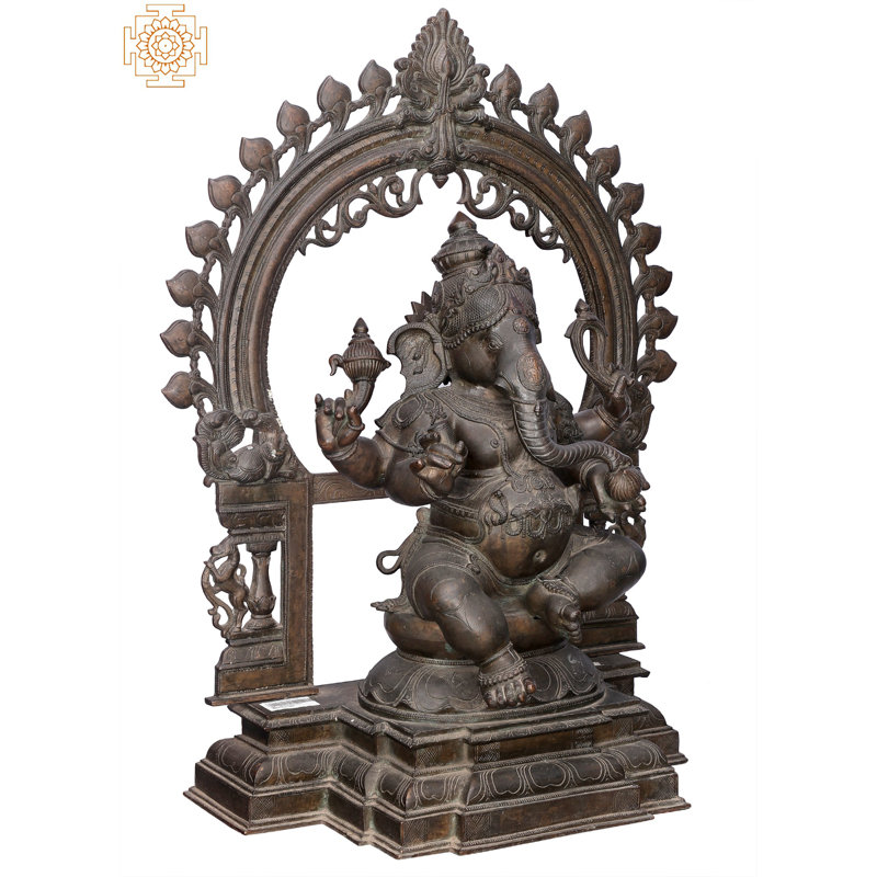 Bhagawan Ganesha with Big Arch – Handmade Panchaloha Bronze Statue, Madhuchista Vidhana Lost-Wax, Swamimalai Traditional Art, 19" Spiritual Home Décor