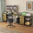 114 Inch L-Shaped Desk with Power Outlets & USB-C, Industrial Computer Desk with 6 Fabric Drawers, 3 Open Shelves & Movable Monitor Stands, Large Corner Office Desk for Gaming, Rustic Brown