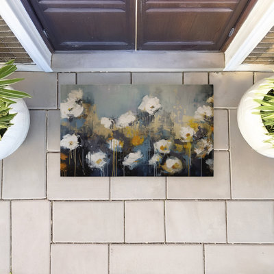  Tapis de porte anti-dérapant recyclé Abstraction Expressive Blooms, 18 po x 30 po