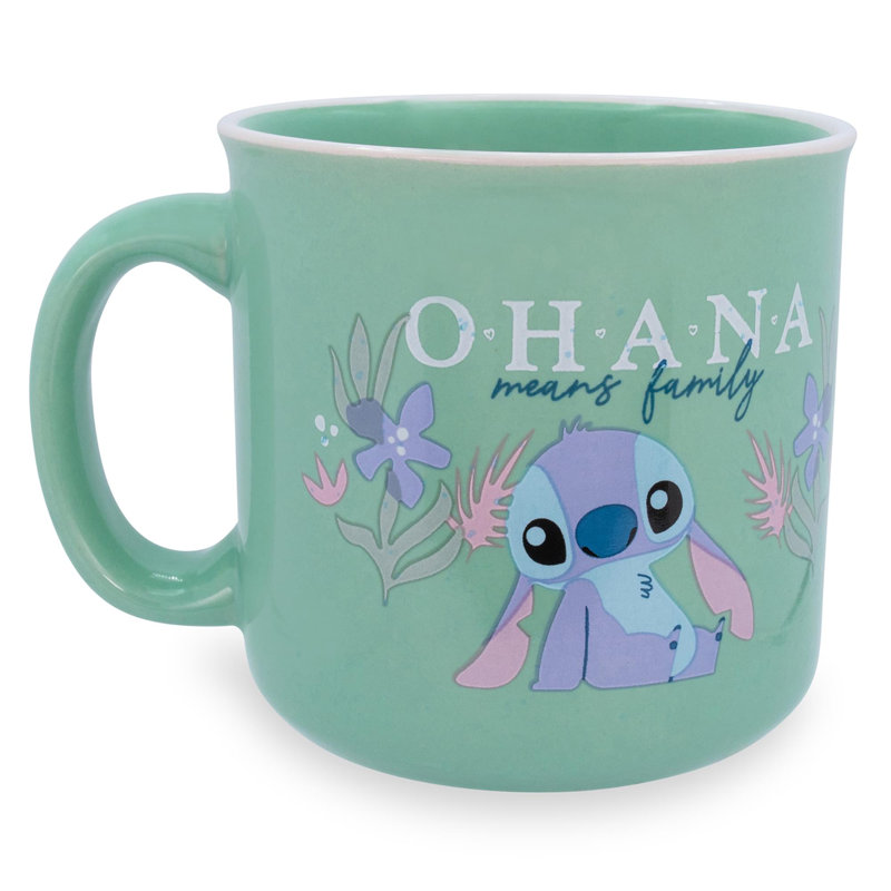 Tasse de camping en céramique Disney «Ohana Means Family» Disney Lilo & Stitch | Peut contenir 20 onces