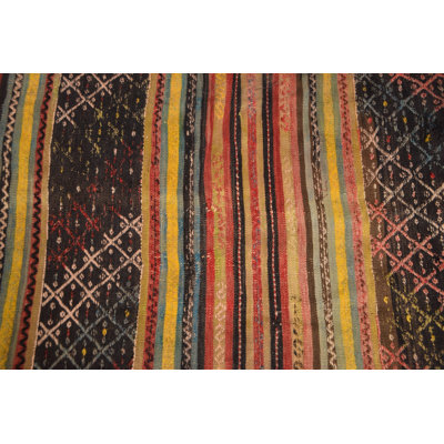 Vintage Handwoven Turkish Kilim Door Mat with Bohemian Stripe & Diamond Pattern