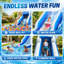Grande glissade d'eau gonflable de 20,6 pi avec glissades doubles, piscine et souffleur, parc aquatique d'été pour enfants, bleu