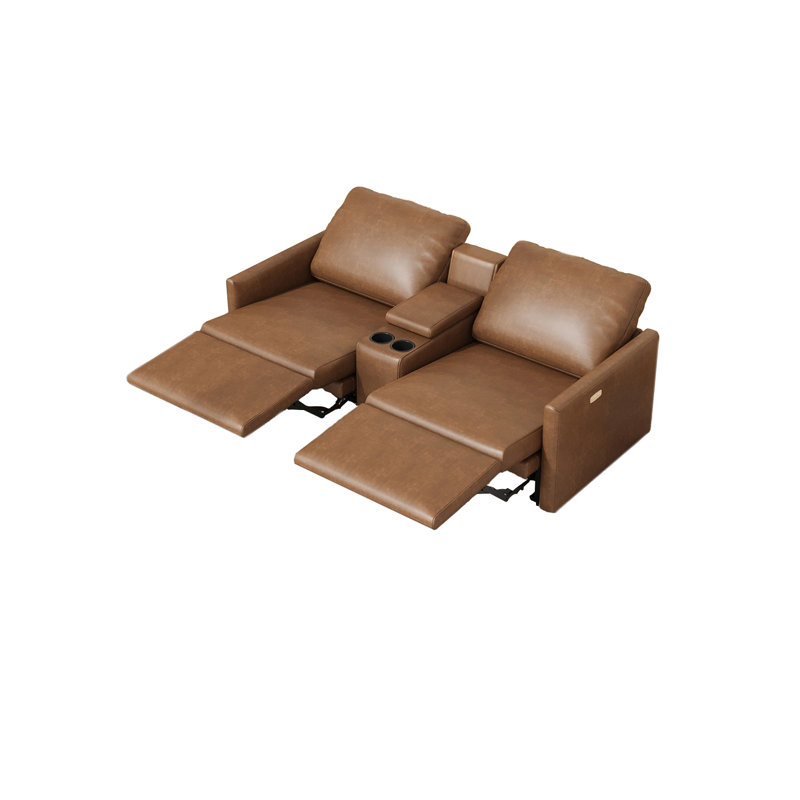 Latitude Run Power Recliner, Leather Loveseat Recliner Couch with Cup Holder& Charging Socket