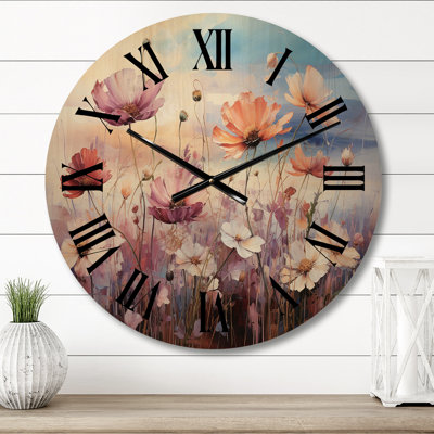 Horloge murale en bois surdimensionnée Wildflowers